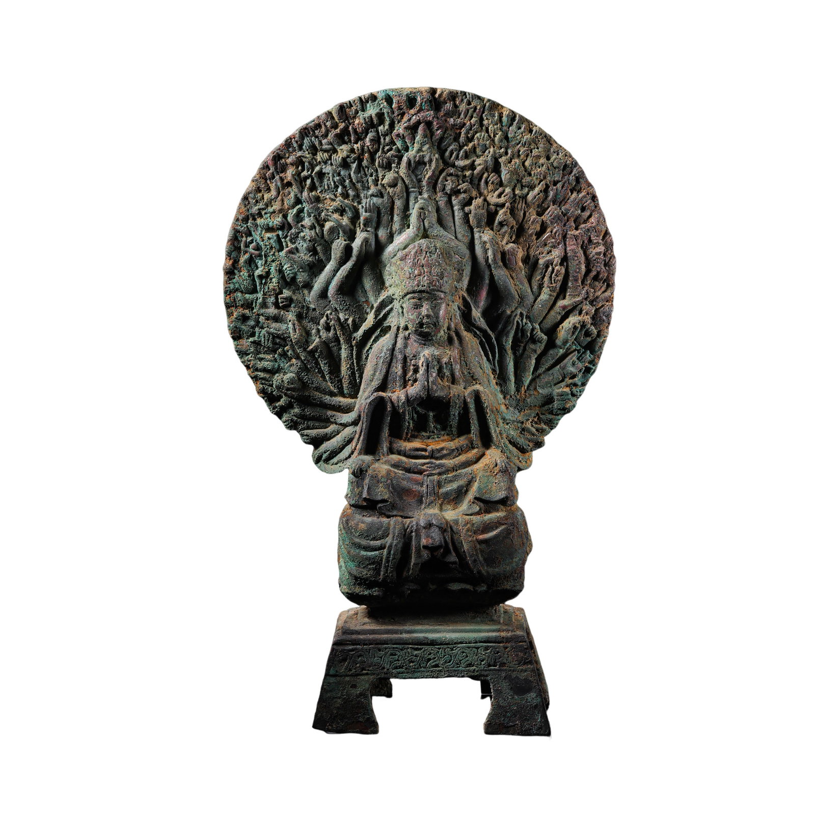 Northern Wei Dynasty Bronze Seated Thousand-Armed Guanyin Bodhisattva: 5th–6th century; Height: 27.5 cm, approximately 10.83 in, approximately 0.90 ft; Width: 18 cm, approximately 7.09 in, approximately 0.59 ft; Weight: 2,405 gCondition and Provenance?Condition: Overal