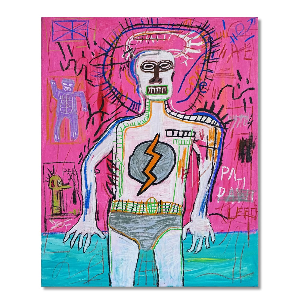 JEAN-MICHEL BASQUIAT (1960-1988), ATTRIBUTED TO, ACRYLIC AND OILSTICK ON CANVAS: Signed (verso) Image Dimensions: 39 x 31 1/8 in (99 x 79 cm) This painting comes with COA. Jean-Michel Basquiat stands as one of the most influential and transformative figures in late twentieth centu