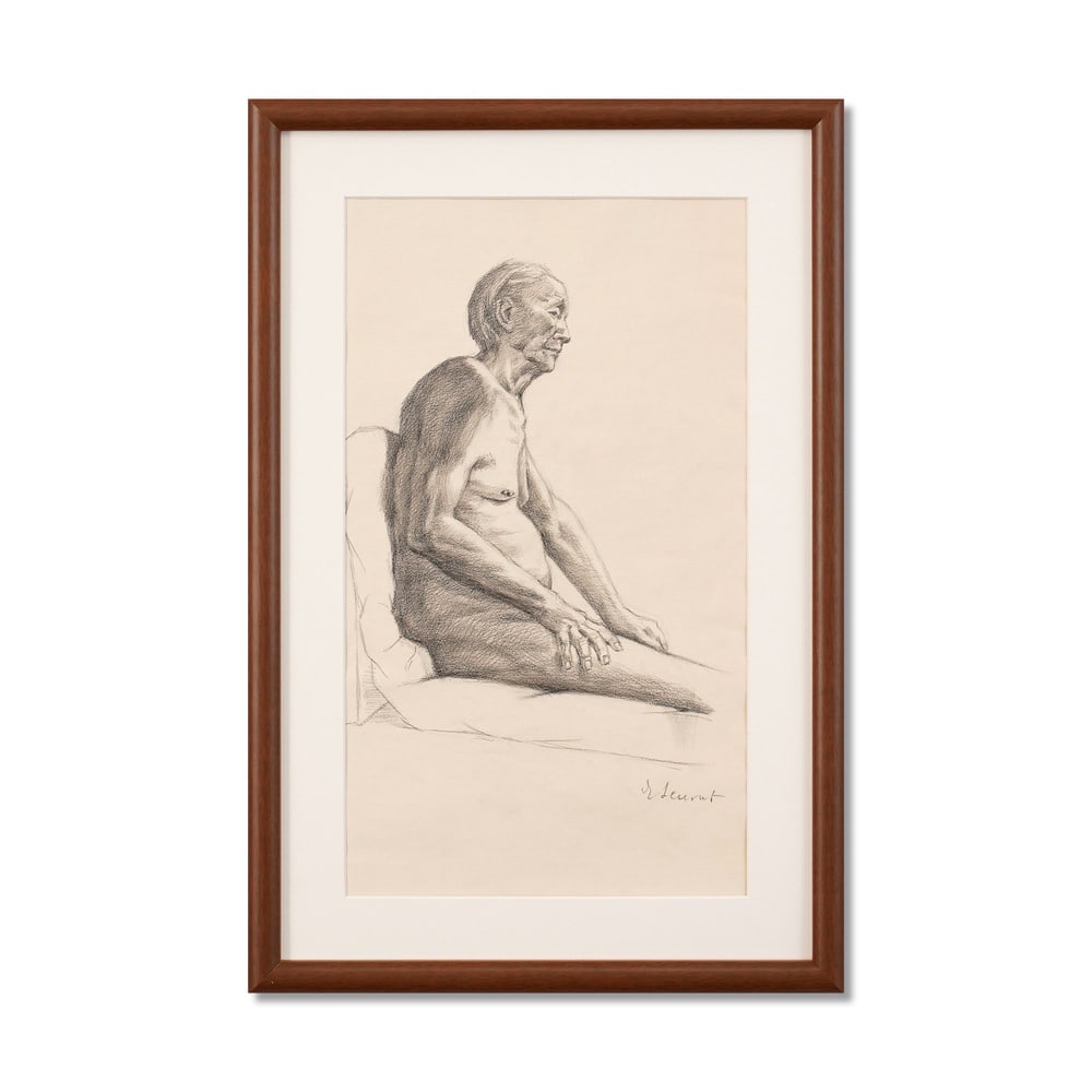 GEORGES SEURAT (1859-1891), ATTRIBUTED TO, PENCIL ON PAPER: Signed (lower right) Image Dimensions: 19 3/8 x 11 in (49.2 x 28 cm) Framed Dimensions: 24 1/8 x 15 7/8 in (61.3 x 40.5 cm) This painting comes with COA. Georges Seurat is recognized as one of the