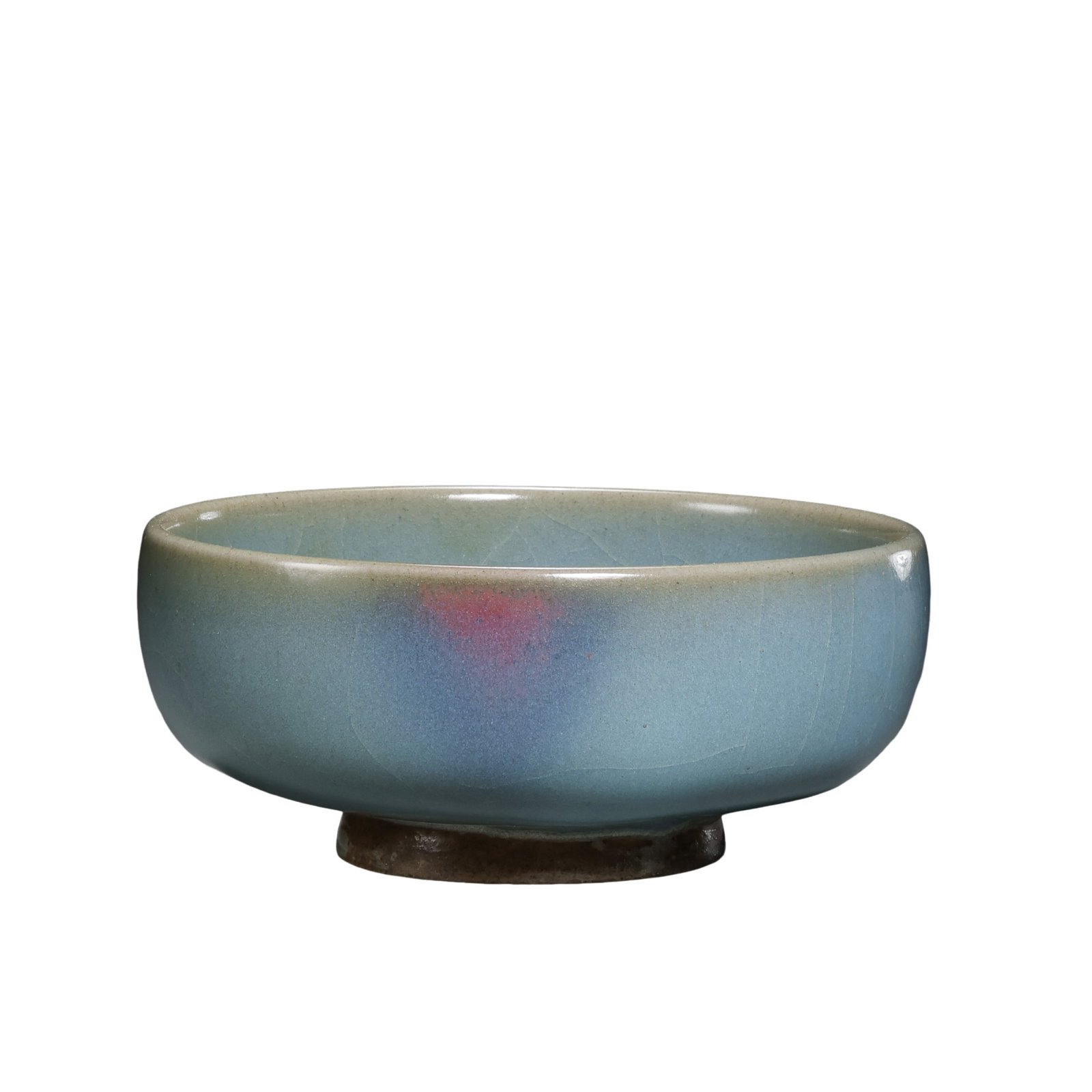Song Dynasty Jun Ware Sky-Blue Glazed Bowl with Purple Splash: 10th–13th century; Diameter: 10.2 cm, approximately 4.02 in, approximately 0.33 ft; Height: 4.5 cm, approximately 1.77 in, approximately 0.15 ftCondition and Provenance?Condition: Overall well prese