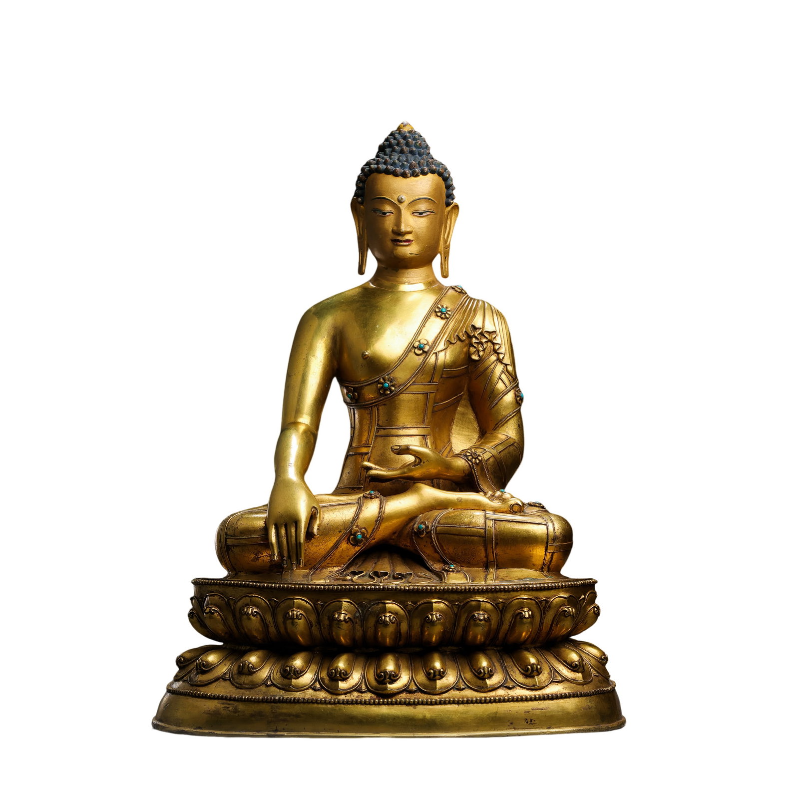 Tibet, 15th Century, Gilt-Bronze Seated Shakyamuni Buddha (1 of 13)