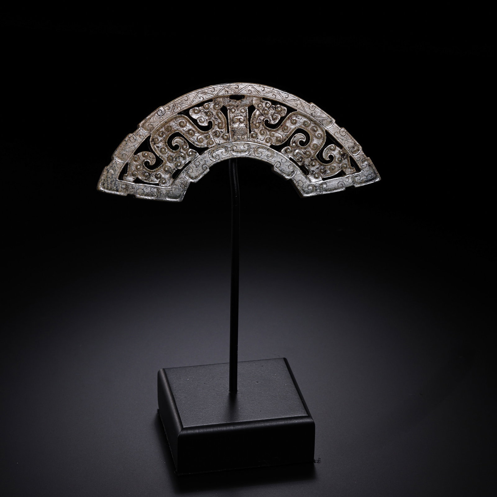 Warring States Period Hetian Jade Openwork Dragon-Pattern Half Bi Disc: 5th–3rd century BCE; L. 10.7 cm (4.21 in; 0.35 ft); H. 3.3 cm (1.30 in; 0.11 ft); Weight: 32 gCondition & Provenance?Condition: Overall well preserved. The jade is fine-grained with a grayish-white 