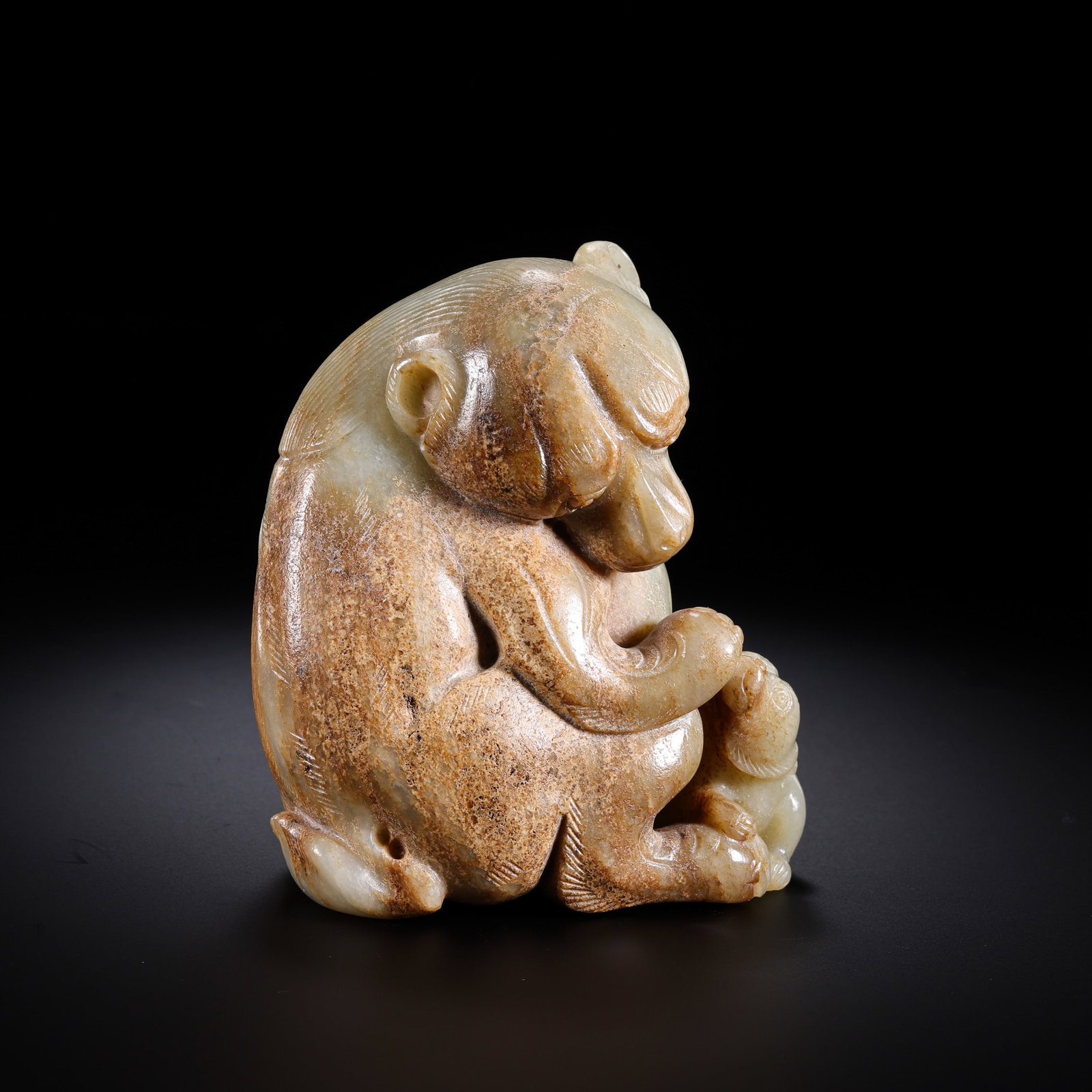 Warring States Period Hetian Jade Carving of a Bear and Cub: 5th–3rd century BCE; L. 8 cm (3.15 in; 0.26 ft); H. 9.5 cm (3.74 in; 0.31 ft); Weight: 598 gCondition & Provenance?Condition: Overall in good condition. The jade is smooth and well-polished, with wa