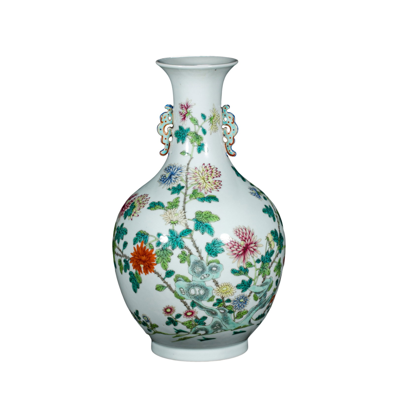 Qing Dynasty Famille-Rose Vase with Chrysanthemum and Rock Design, Shendetang Zhi Mark (1 of 9)