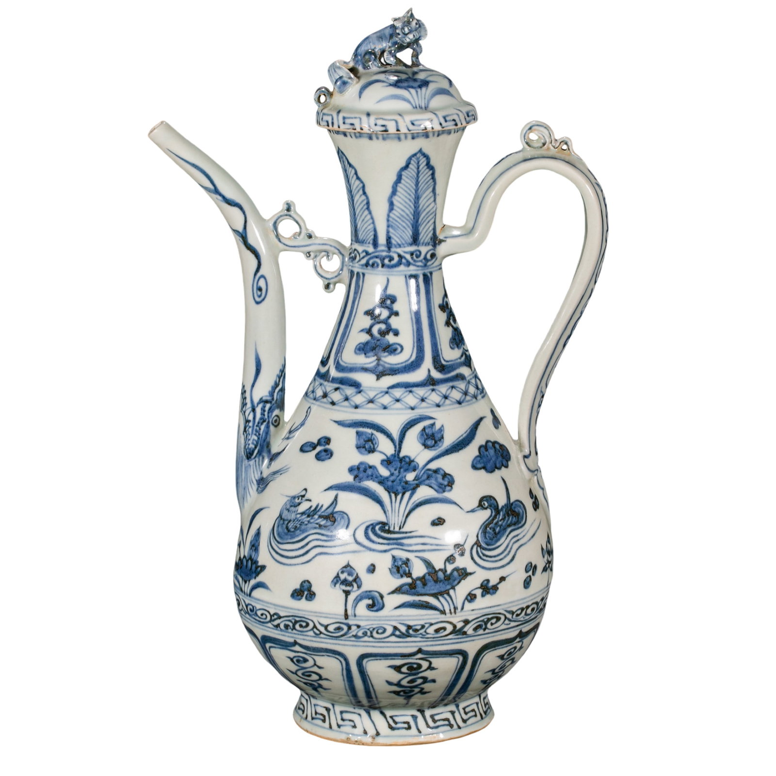 Yuan Dynasty Blue-and-White Covered Ewer with Lotus Pond and Mandarin Duck Design (1 of 10)