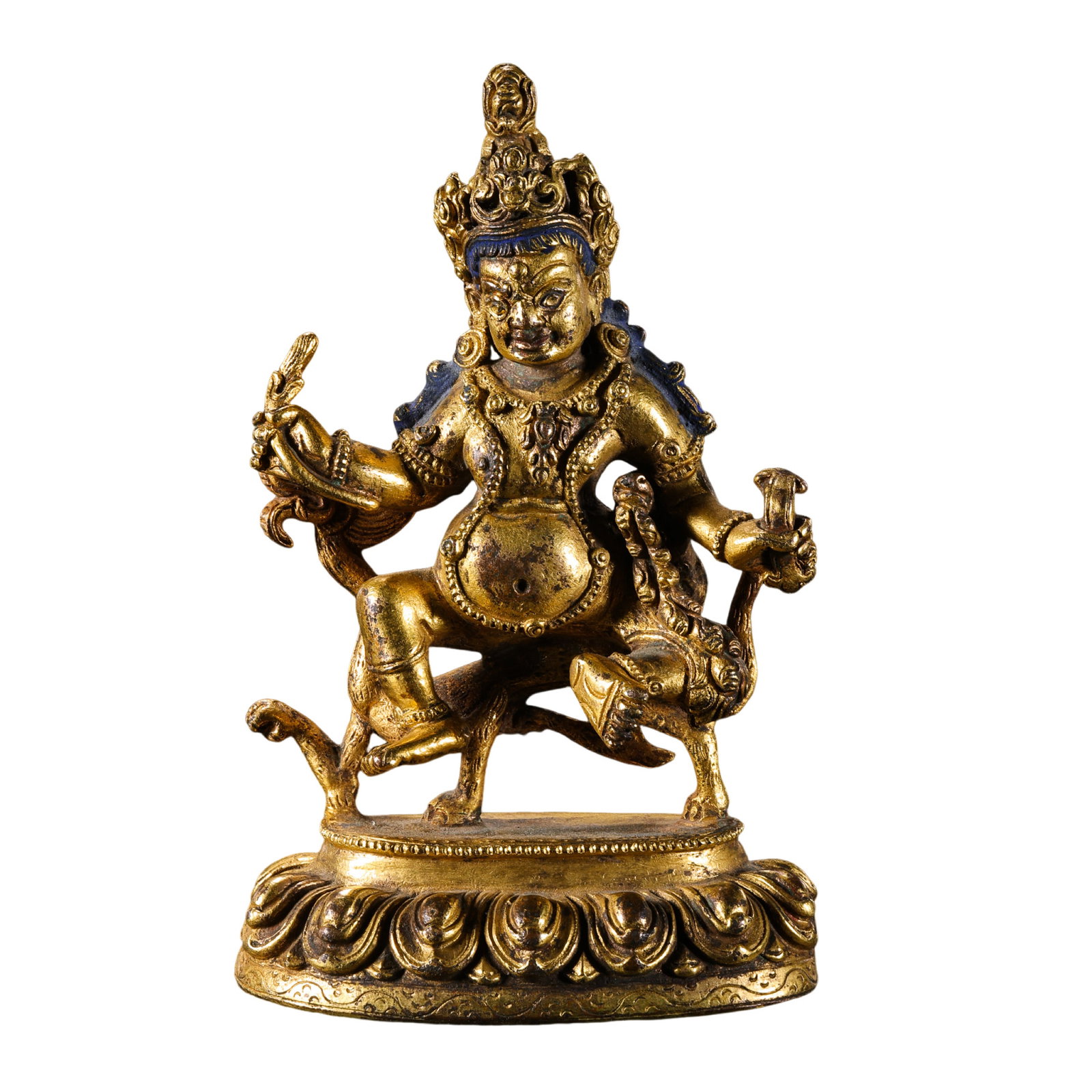 18th-Century Tibetan Gilt-Bronze Wealth Deity Riding a Beast (1 of 10)