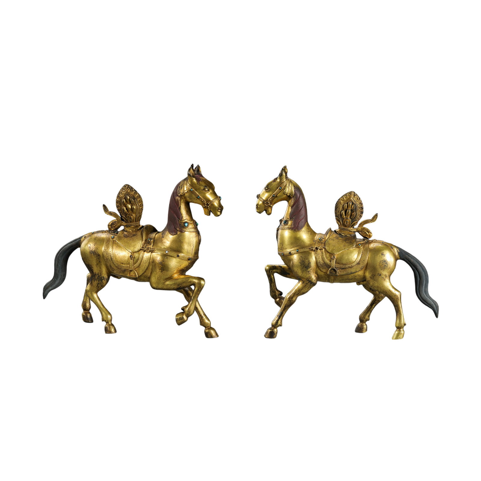 Pair of 17th-Century Tibetan Gilt-Bronze Saddled Horses (1 of 18)