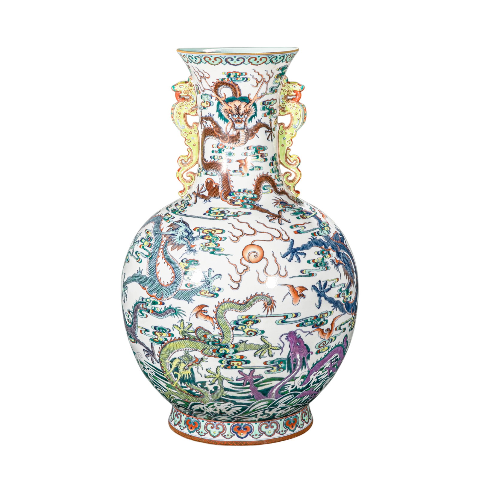 Qianlong Period, Qing Dynasty Famille-Rose Nine-Dragon Vase with Ruyi Handles (1 of 15)