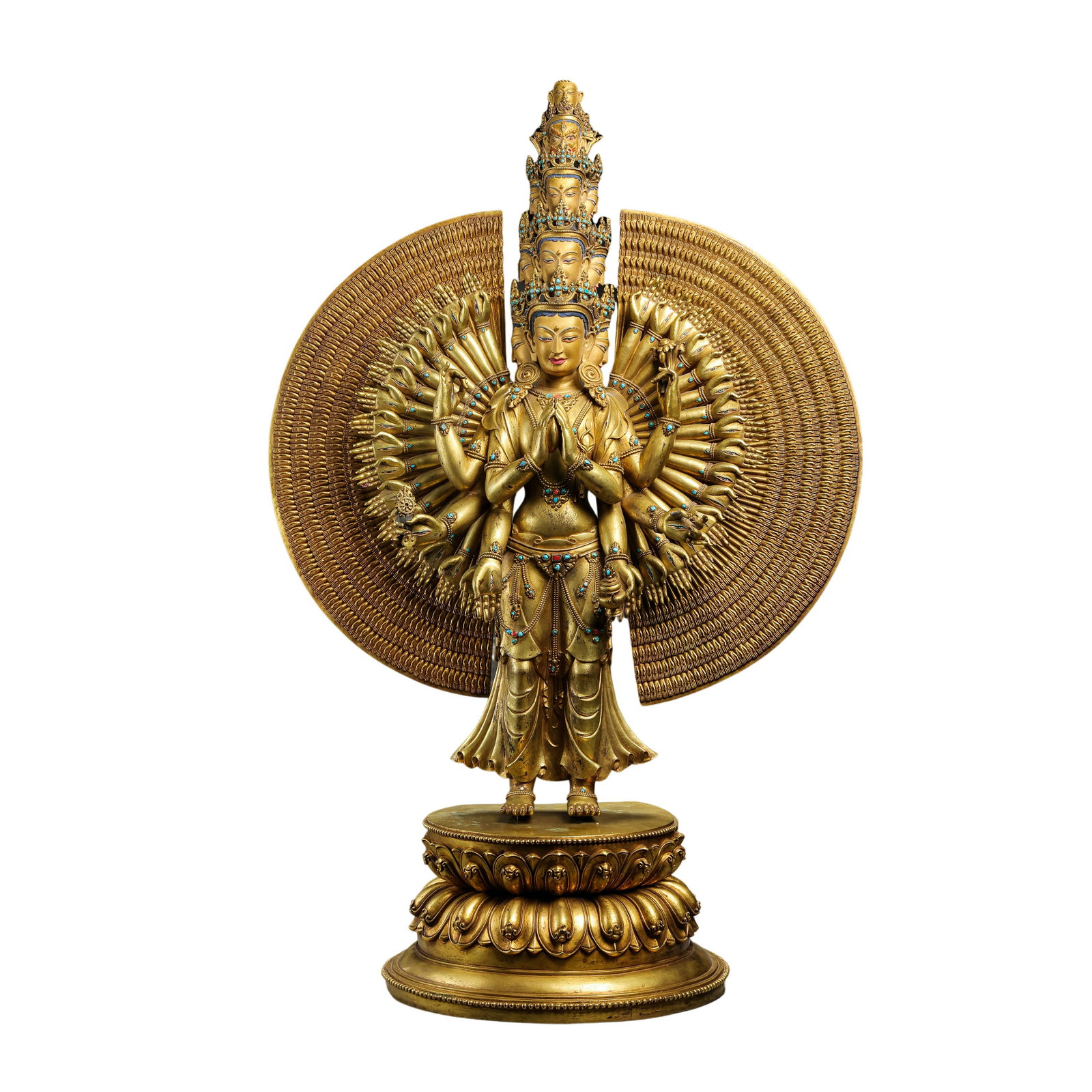 Tibetan Gilt-Bronze Jeweled Thousand-Armed Avalokiteshvara, 15th Century (1 of 13)