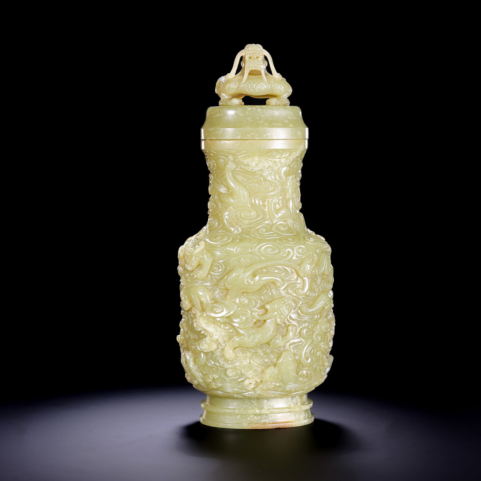 Hetian Yellow Jade Covered Vase with Dragon Decoration, Qing Dynasty (1 of 14)