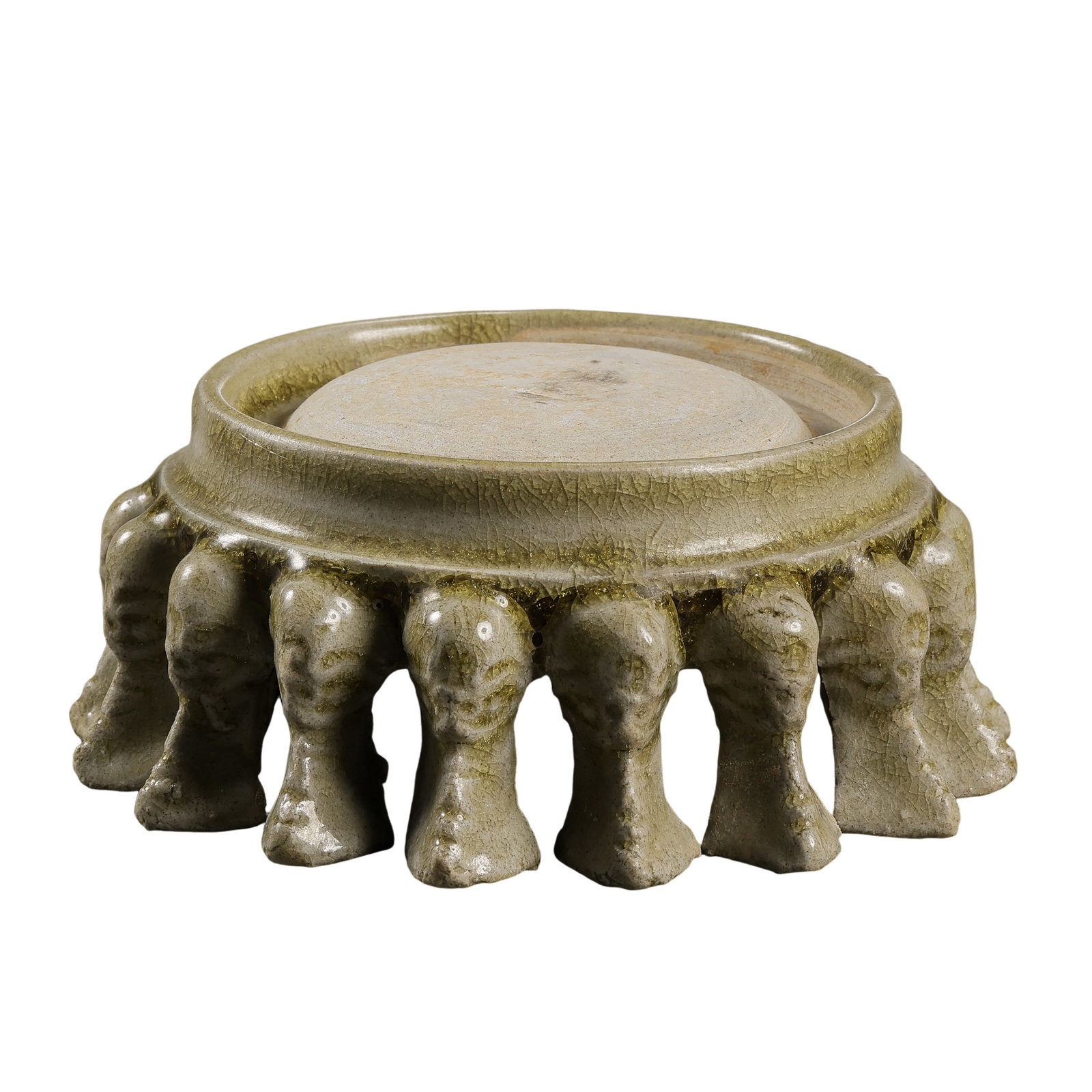 Sui Dynasty Celadon Inkstone with Beast-Form Supports: approx. 12 cm (4.7 in), Height: approx. 5.5 cm (2.2 in), 6th–7th CenturyCondition & Provenance:?Overall in good condition, with the form intact. The celadon glaze remains smooth and lustrous, showin