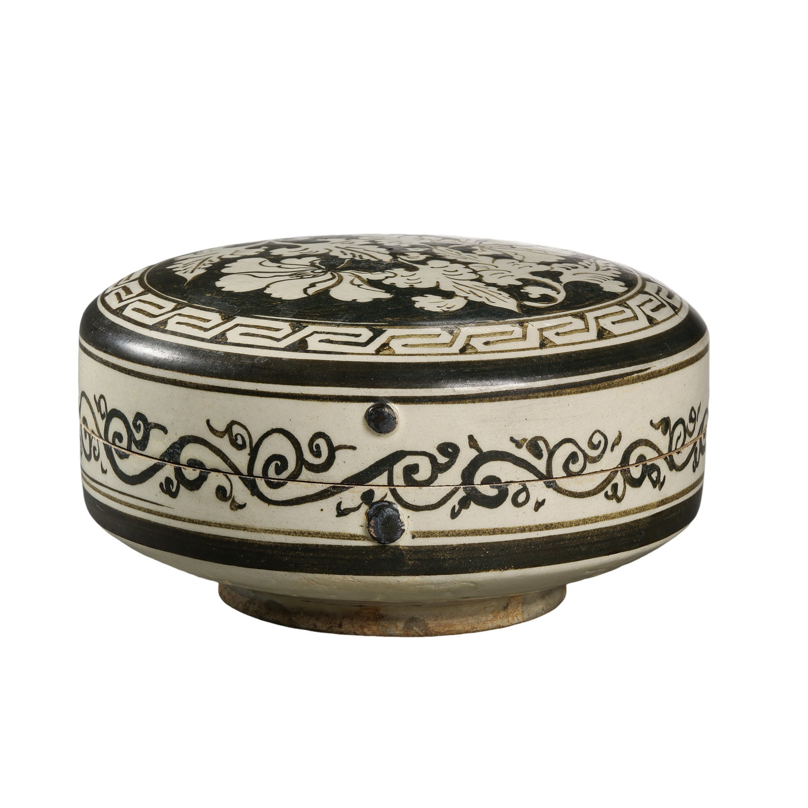 Cizhou White-Ground Black-Painted Covered Box with Floral Decoration, Song Dynasty (1 of 9)