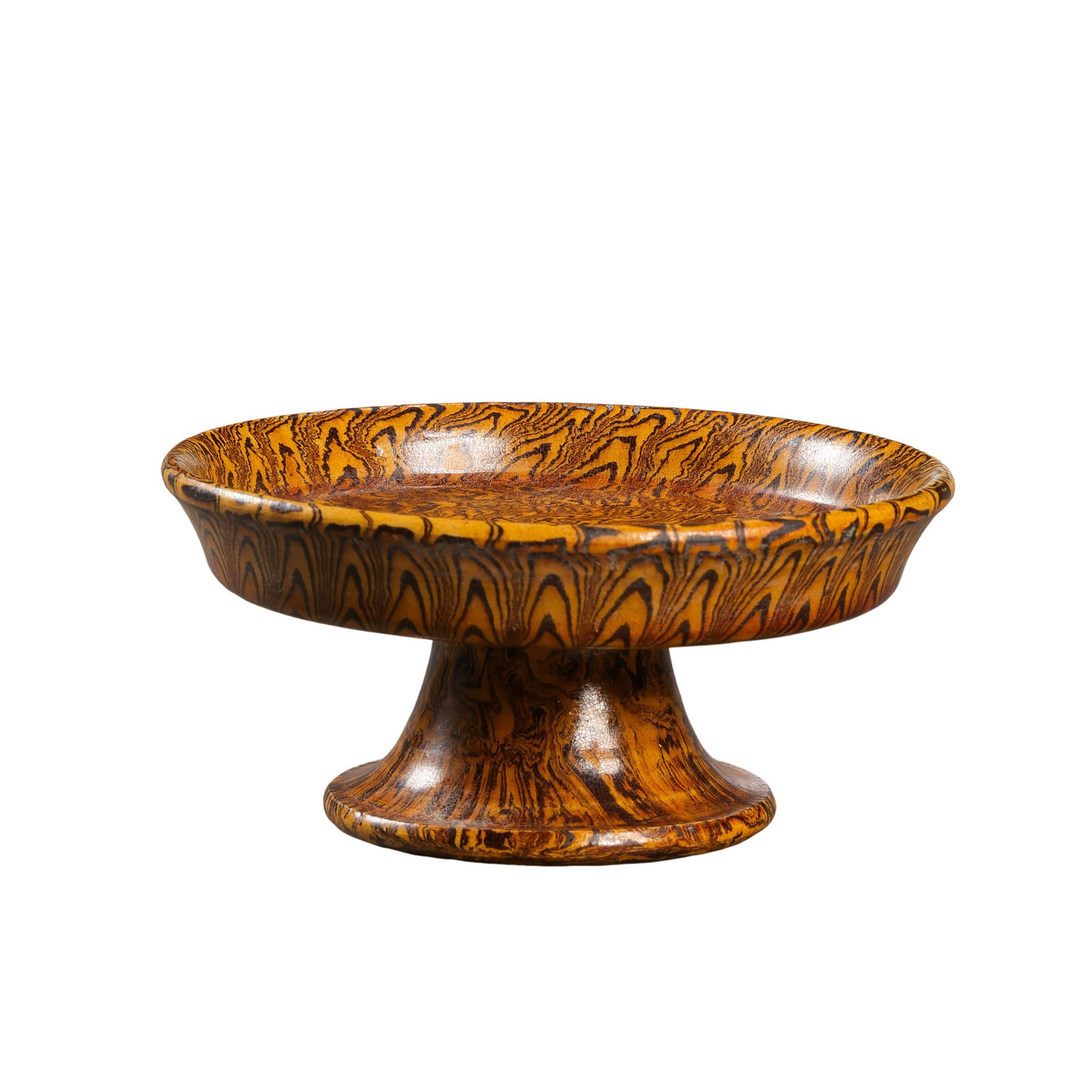 Tang-Dynasty Marbled Ware Stem Dish: approx. 9.9 cm (3.9 in), Height: approx. 5.1 cm (2.0 in), 7th–10th CenturyCondition & Provenance:?In good condition overall, with the form well preserved. The glaze is lustrous, and the marbled body