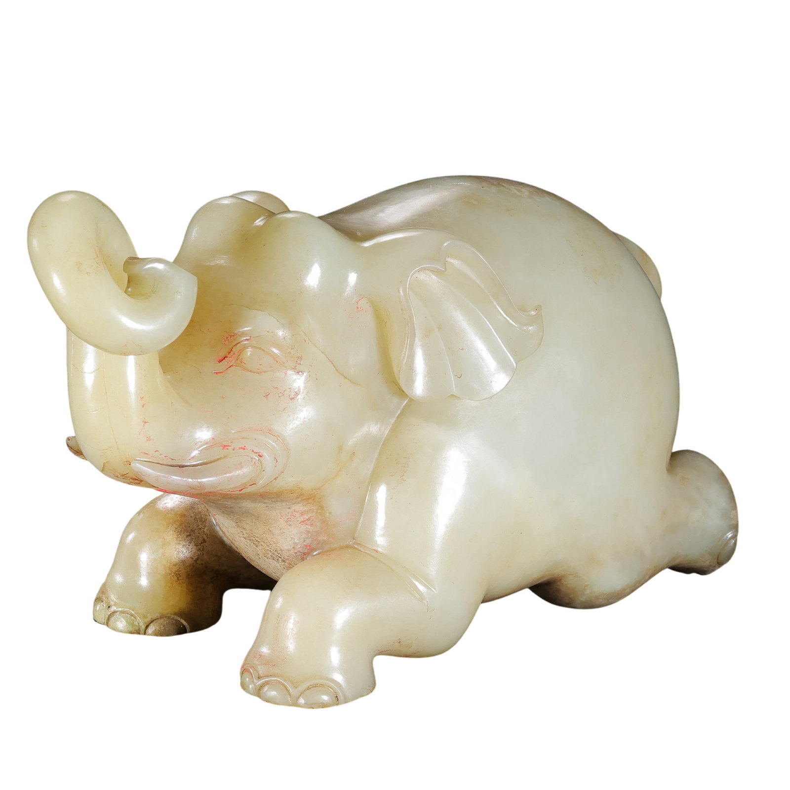 Hetian Jade Recumbent Elephant, Warring States Period: approx. 18.5 cm (7.3 in), Height: approx. 11 cm (4.3 in), Weight: approx. 1,885 g, 5th–3rd Century BCECondition & Provenance:?In good condition overall. The jade has a smooth, warm surface, with nat