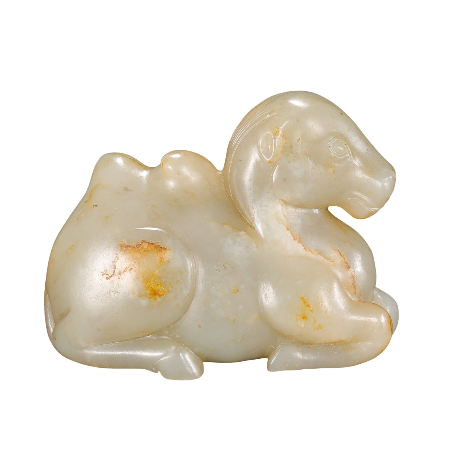 Qing Dynasty Hetian Jade Recumbent Camel Hand Piece: 18th–19th century; L. 7 cm (2.76 in), H. 5.5 cm (2.17 in); Wt. 144 gCondition & Provenance: Good condition, with natural russet inclusions, jade texture, and minor handling wear; private collection,
