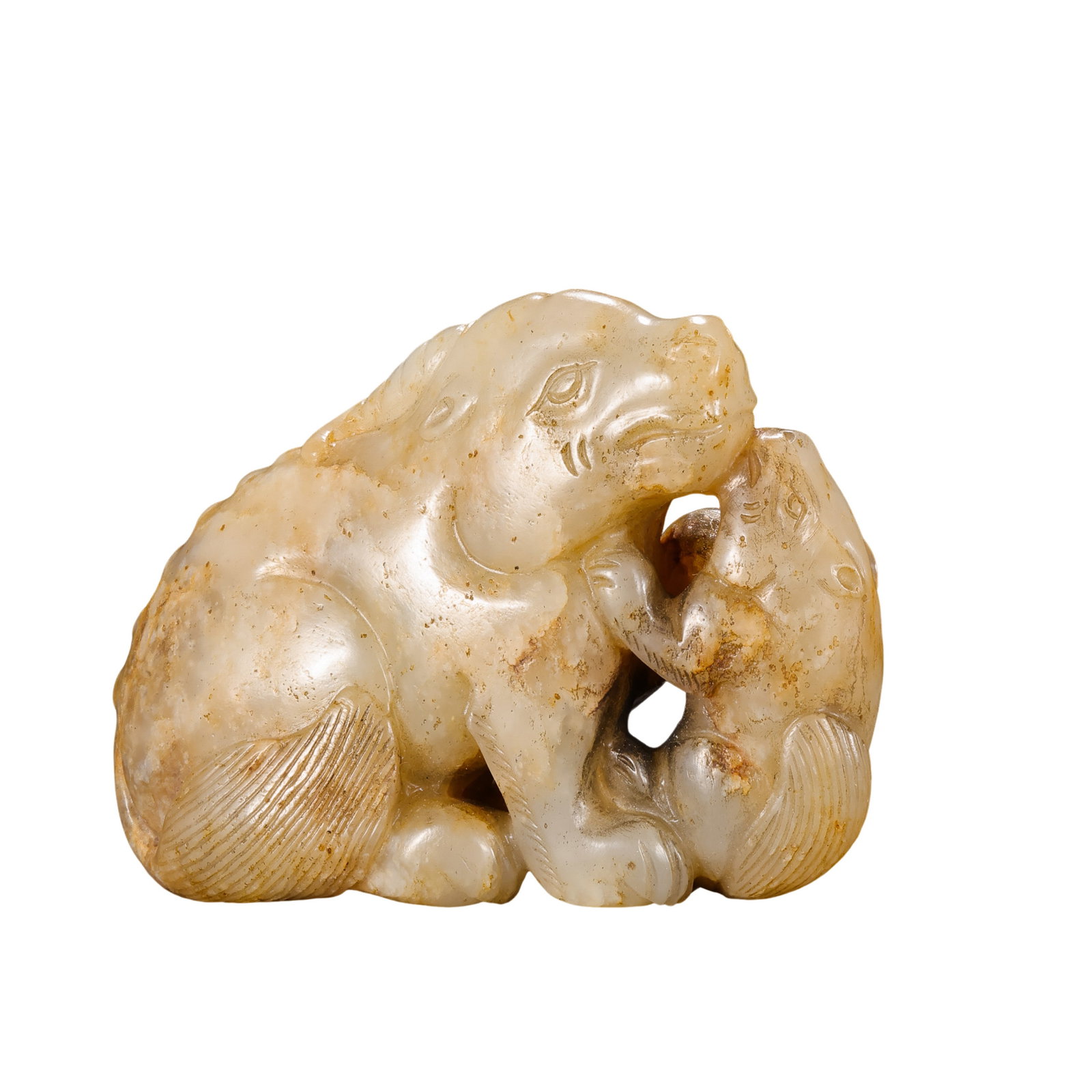 Qing Dynasty Hetian Jade Double-Beast Auspicious Hand Piece (1 of 7)