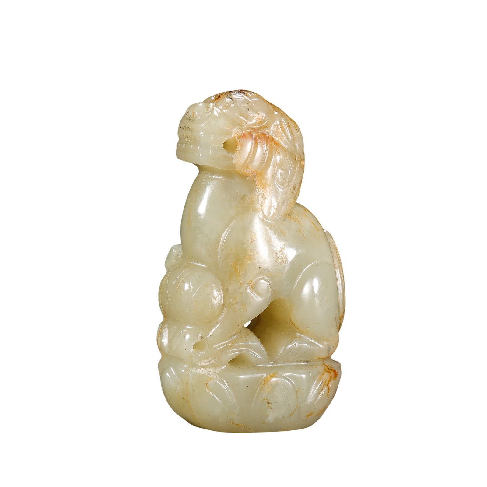 Qing Dynasty Hetian Jade “Big Lion and Young Lion?? Hand Piece: 18th–19th century; H. 5.5 cm (2.17 in), W. 3.3 cm (1.30 in); Wt. 56 gCondition & Provenance: Good condition, with natural russet inclusions, jade texture, and minor handling wear; private