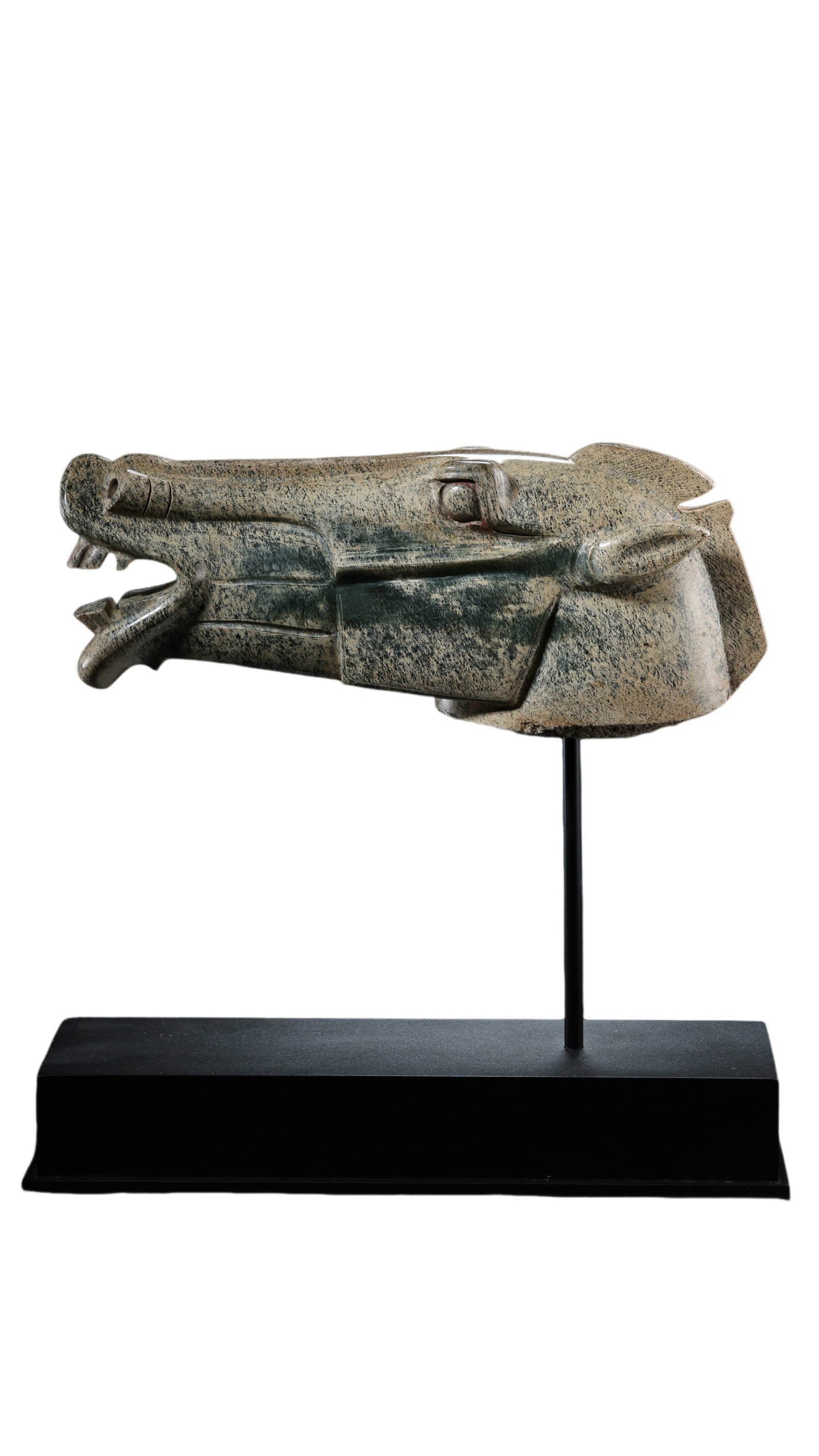Warring States Period Hetian Jade Horse Head Sculpture: 475–221 BCE; L. 30 cm (11.81 in), H. 12 cm (4.72 in); Wt. 3,573 gCondition & Provenance: Good condition, with natural inclusions, calcification, jade texture, and age-related surface wear; private