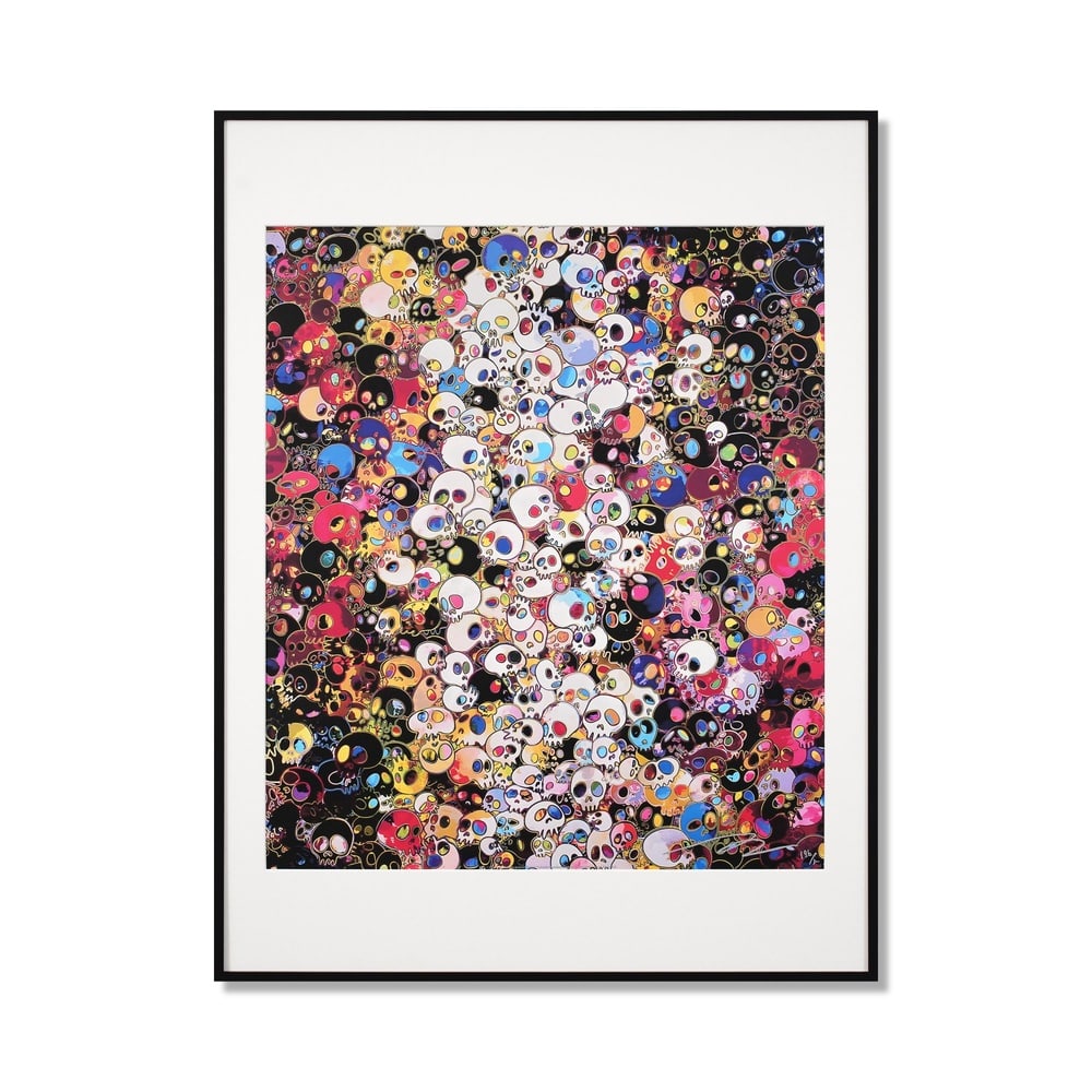 TAKASHI MURAKAMI (B.1962), OFFSET LITHOGRAPH: Signed (lower right) Image Dimensions: 25 3/4 x 21 7/8 in (65.5 x 55.5 cm) Framed Dimensions: 34 7/8 x 26 1/4 in (88.5 x 66.5 cm) Takashi Murakami (B. 1962), widely regarded as the foremost figure of 