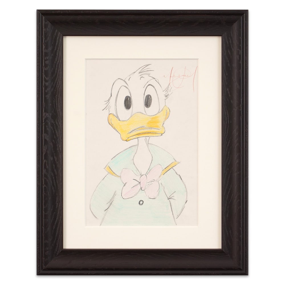 MICHAEL JACKSON HAND-DRAWN DONALD DUCK SKETCH WITH SIGNATURE: Image Dimensions: 13 1/2 x 8 7/8 in (34.2 x 22.7 cm) Framed Dimensions: 21 3/8 x 16 7/8 in (54.2 x 43 cm) Provenance and Authentication: This collectible has undergone a rigorous forensic evaluation.