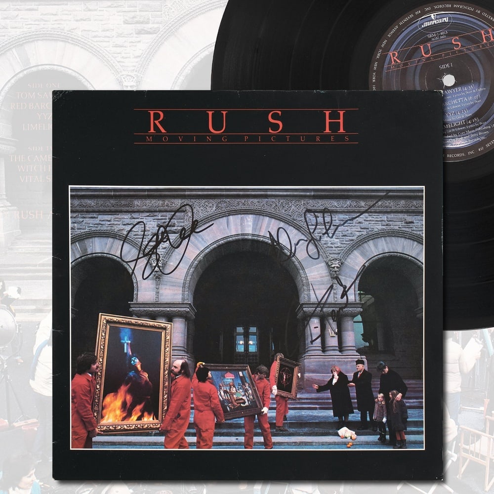 RUSH FULLY SIGNED "MOVING PICTURES" LP: 12 1/4 x 12 1/4 in Provenance and Authentication: This collectible has undergone a rigorous forensic evaluation. The signatures were carefully analyzed across multiple criteria, including ink