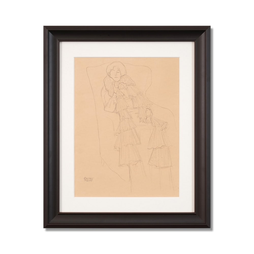 GUSTAV KLIMT (1862-1918), ATTRIBUTED TO, PENCIL ON PAPER: Signed (lower left) Image Dimensions: 16 7/8 x 12 3/8 in (43 x 31.5 cm) Framed Dimensions: 24 x 19 3/4 in (61 x 50 cm) This painting comes with COA. Gustav Klimt, a central figure of the Vienna Secess