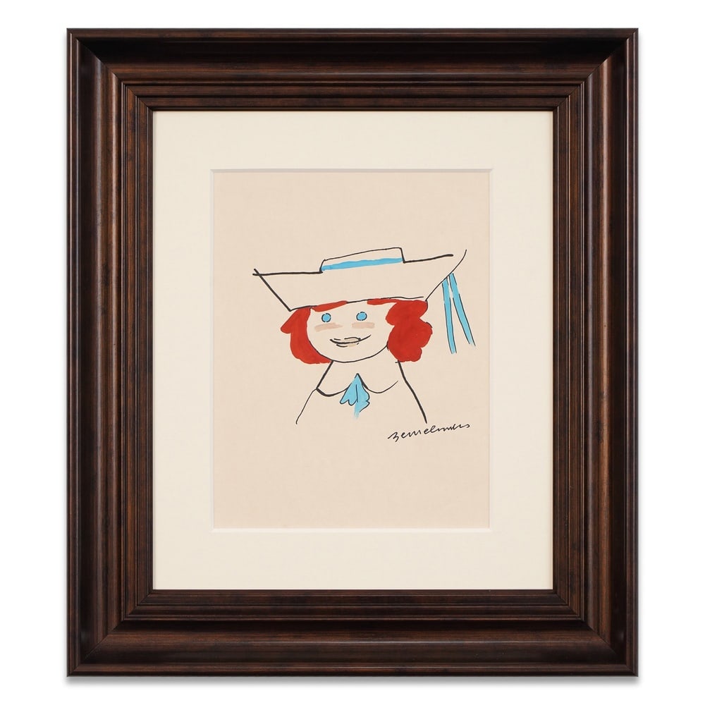 LUDWIG BEMELMANS SIGNED GOUACHE AND INK DRAWING: Image Dimensions: 10 3/4 x 8 in (27.2 x 20.2 cm) Framed Dimensions: 19 1/2 x 16 7/8 in (49.5 x 43 cm) Provenance and Authentication: This collectible has undergone a rigorous forensic evaluation. The