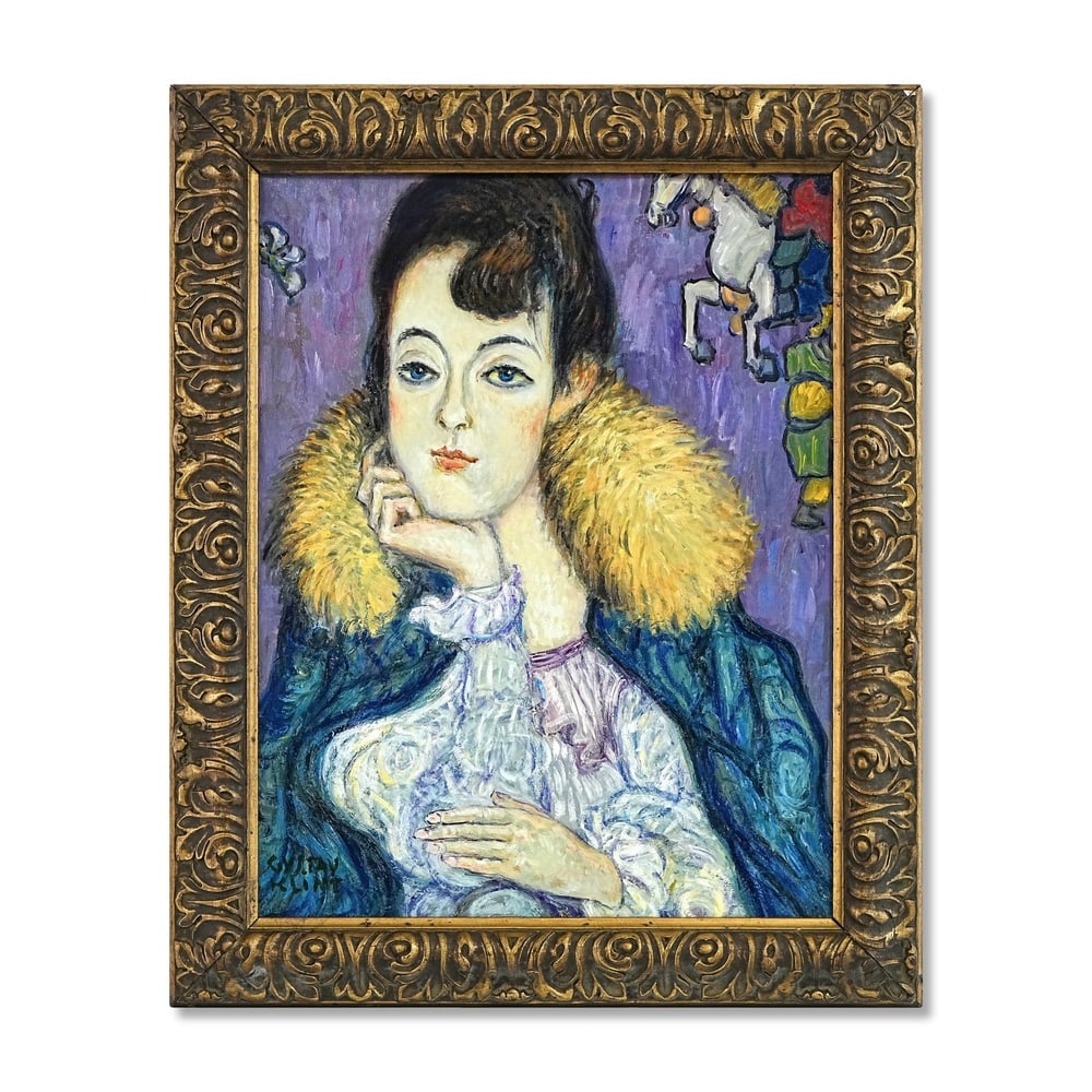 GUSTAV KLIMT (1862-1918), ATTRIBUTED TO, OIL ON CANVAS: Image Dimensions: 15 1/4 x 12 in (38.5 x 30 cm) Framed Dimensions: 18 1/4 x 15 in (46.5 x 38 cm) This painting comes with COA. Gustav Klimt is universally regarded as the founder and leading figure