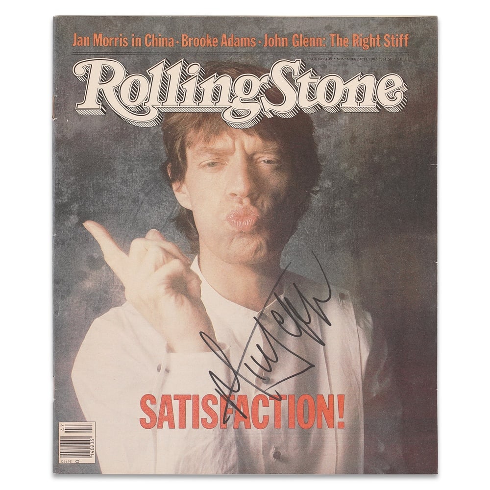 MICK JAGGER SIGNED ROLLING STONE MAGAZINE (NOVEMBER 24, 1983): 12 1/2 x 10 1/2 in (31.8 x 26.7 cm) Provenance and Authentication: This collectible has undergone a rigorous forensic evaluation. The signatures were carefully analyzed across multiple criteria,
