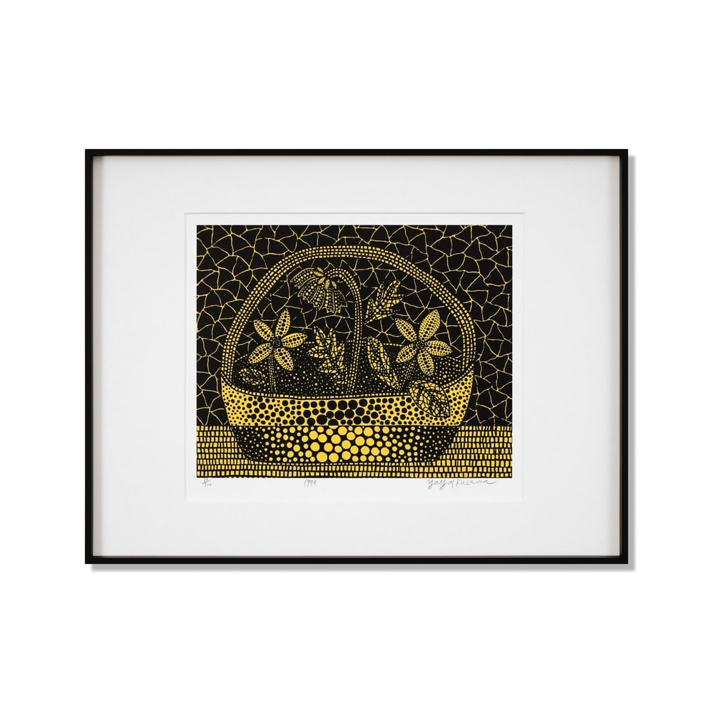 YAYOI KUSAMA (B.1929), SILKSCREEN PRINT: Signed (lower right) Image Dimensions: 11 5/8 x 9 7/8 in (29.5 x 25 cm) Framed Dimensions: 18 3/4 x 14 3/8 in (47.5 x 36.5 cm) Yayoi Kusama (b. 1929) stands as one of the most iconic and influential f