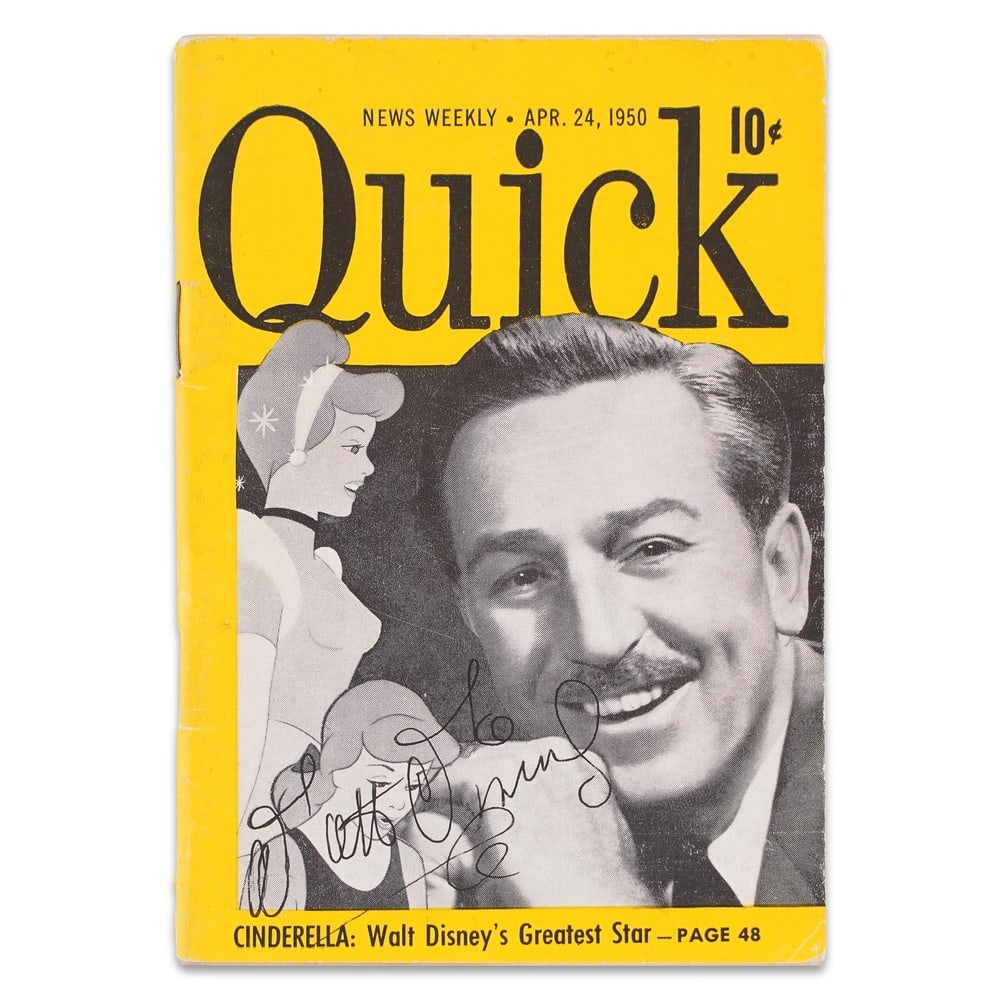WALT DISNEY SIGNED QUICK MAGAZINE: 6 x 4 1/8 in (15.2 x 10.5 cm) Provenance and Authentication: This collectible has undergone a rigorous forensic evaluation. The signatures were carefully analyzed across multiple criteria, including i