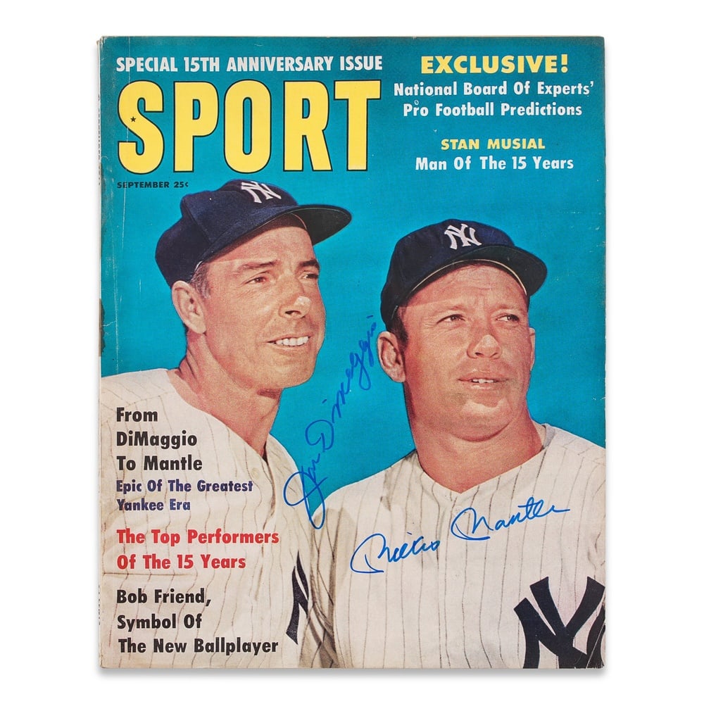 JOE DIMAGGIO & MICKEY MANTLE SIGNED "SPORT" MAGAZINE: 10 3/4 x 8 5/8 in (27.3 x 21.8 cm) Provenance and Authentication: This collectible has undergone a rigorous forensic evaluation. The signatures were carefully analyzed across multiple criteria,