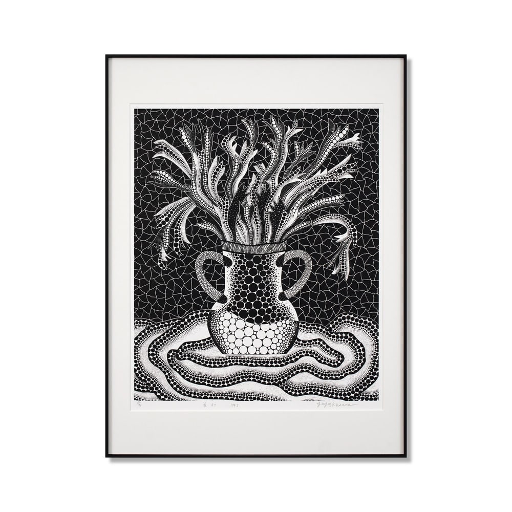 YAYOI KUSAMA (B.1929), SILKSCREEN PRINT: Signed (lower right) Image Dimensions: 26 5/8 x 21 7/8 in (67.5 x 55.7 cm) Framed Dimensions: 34 7/8 x 26 1/4 in (88.5 x 66.5 cm) Yayoi Kusama (b. 1929) stands as one of the most iconic and influentia