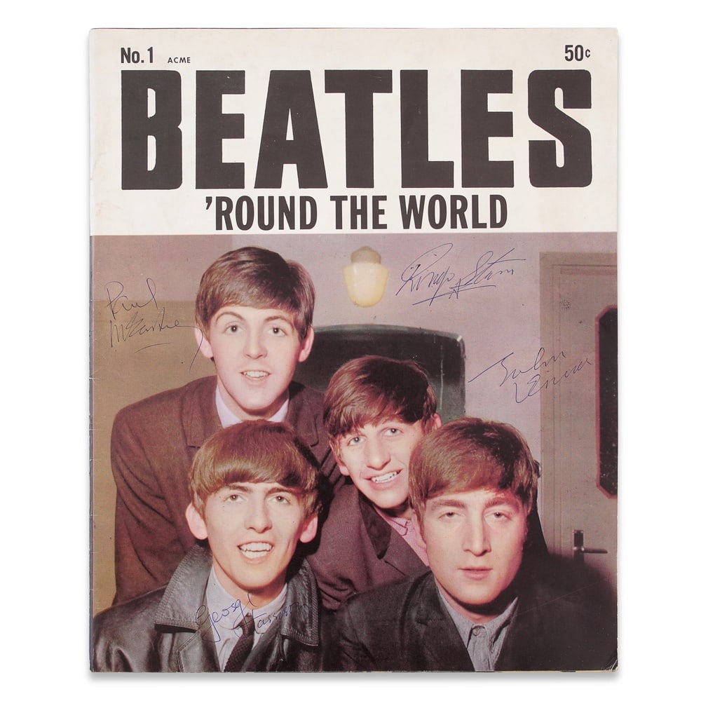 THE BEATLES FULLY SIGNED "THE BEATLES 'ROUND THE WORLD" NO. 1 FAN MAGAZINE (1 of 3)