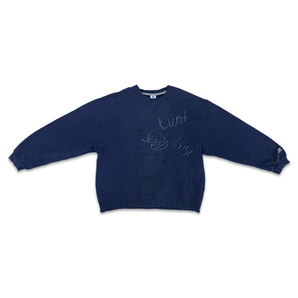NIRVANA FULLY SIGNED 1989-1993 RUSSELL ATHLETIC AMERICAN-MADE SWEATSHIRT: Size XL; Length: 27 1/2 in (70 cm); Sleeve: 24 in (61 cm); Shoulder: 24 in (61 cm) Provenance and Authentication: According to the accompanying documentation provided by the consignor, the signatures