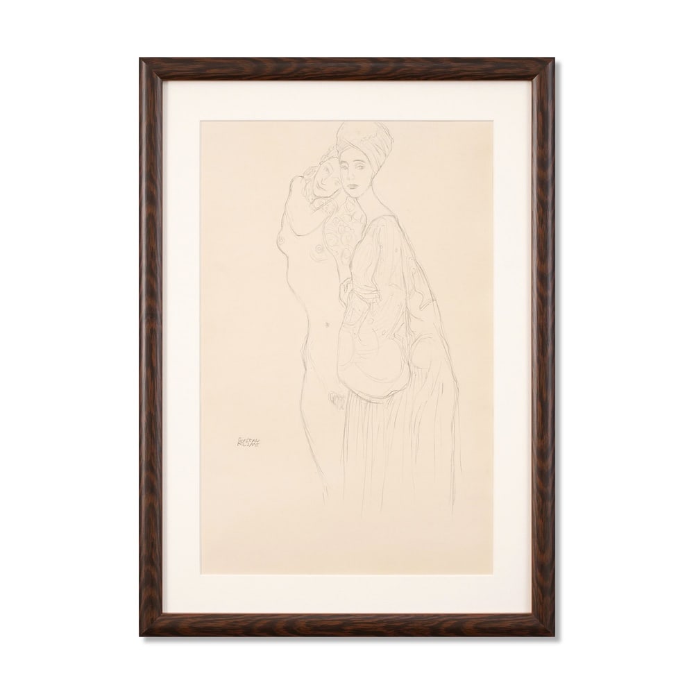 GUSTAV KLIMT (1862-1918), ATTRIBUTED TO, PENCIL ON PAPER: Signed (lower left) Image Dimensions: 22 1/2 x 14 3/4 in (57 x 37.5 cm) Framed Dimensions: 28 1/8 x 20 1/8 in (71.5 x 51 cm) This painting comes with COA. Gustav Klimt stands among the most