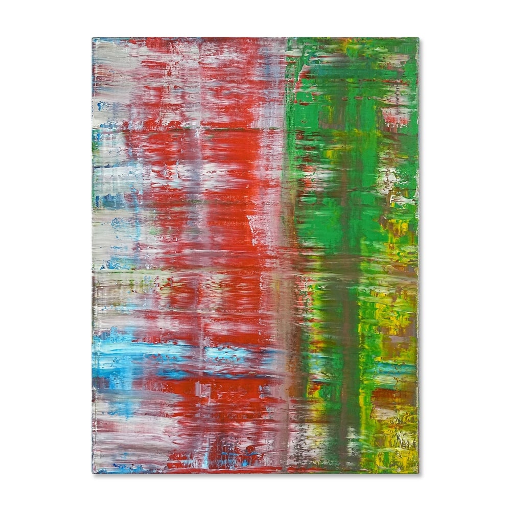 GERHARD RICHTER (1932-2026), ATTRIBUTED TO, OIL ON CANVAS: Signed (verso) Image Dimensions: 31 1/2 x 23 5/8 in (80 x 60 cm) This painting comes with COA. This vibrant abstract composition is dominated by broad passages of red and green, interwoven with areas