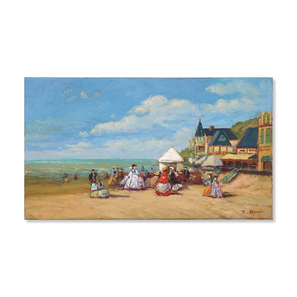 EUGENE LOUIS BOUDIN (1824-1898), ATTRIBUTED TO, OIL ON CANVAS: Signed (lower right) Image Dimensions: 12 5/8 x 22 1/4 in (32 x 56.5 cm) This painting comes with COA. Eugene Louis Boudin is widely regarded as one of the pioneers of French Impressionism and one of