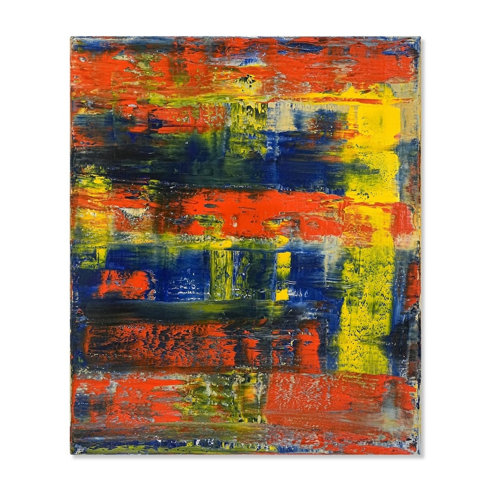 GERHARD RICHTER (B. 1932), ATTRIBUTED TO, OIL ON CANVAS: Signed (verso) Image Dimensions: 35 7/8 x 30 1/8 in (91 x 76 cm) This painting comes with COA. A visually commanding abstract composition distinguished by its saturated palette and richly worked