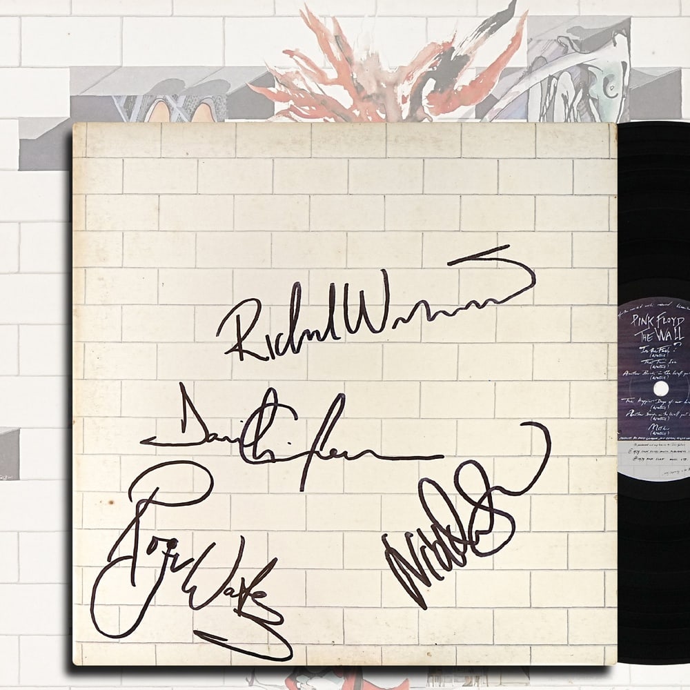 PINK FLOYD FULLY SIGNED 1979 UK FIRST PRESSING "THE WALL" 2-LP: 12 1/4 x 12 1/4 in Provenance and Authentication: According to the accompanying documentation provided by the consignor, the signatures have been examined with reference to multiple factors,