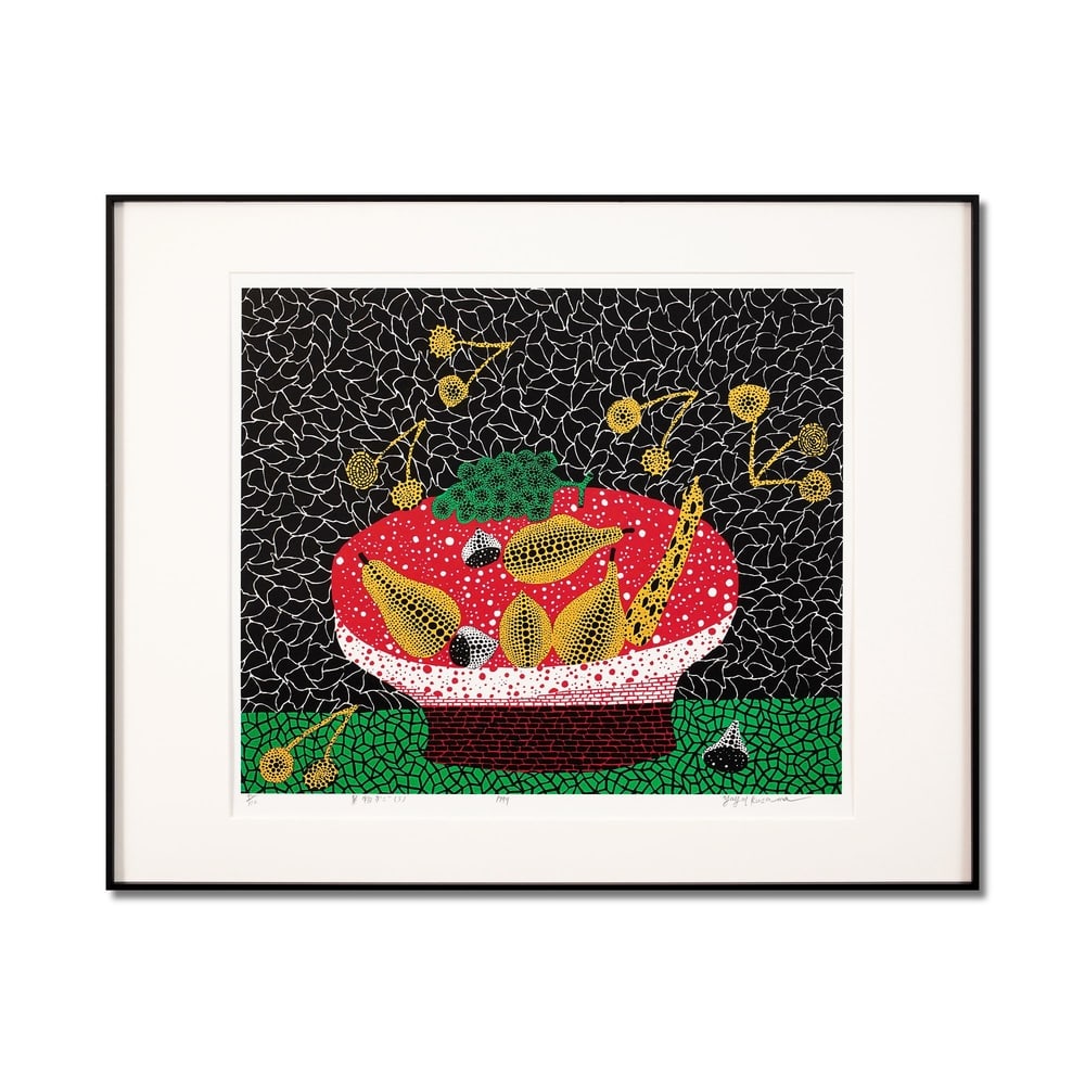 YAYOI KUSAMA (B.1929), SILKSCREEN PRINT: Signed (lower right) Image Dimensions: 21 1/8 x 18 3/4 in (53.5 x 47.5 cm) Framed Dimensions: 29 3/4 x 23 7/8 in (75.5 x 60.5 cm) Yayoi Kusama (b. 1929) stands as one of the most iconic and