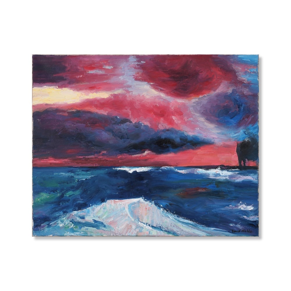 EMIL NOLDE (1867-1956), ATTRIBUTED TO, OIL ON CANVAS: Signed (lower right) Image Dimensions: 27 1/2 x 34 1/4 in (70 x 87 cm) This painting comes with COA. Executed in 1951, Red Surf represents the mature artistic language of Emil Nolde, one of the