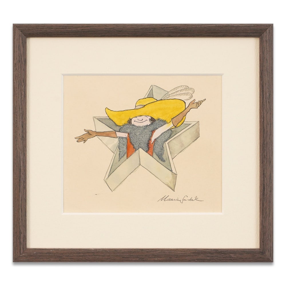 MAURICE SENDAK DRAWN AND SIGNED WATERCOLOR SKETCH: Image Dimensions: 6 7/8 x 8 in (17.5 x 20.2 cm) Framed Dimensions: 12 1/4 x 13 in (31 x 33.1 cm) Provenance and Authentication: According to the Letter of Authenticity (LOA) and Certificate of