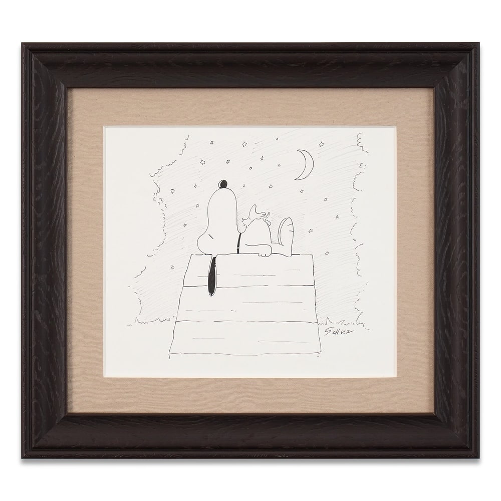 CHARLES M. SCHULZ SIGNED "SNOOPY AND WOODSTOCK" DRAWING: Image Dimensions: 11 3/8 x 13 3/8 in (29 x 34 cm) Framed Dimensions: 19 1/4 x 21 1/8 in (49 x 53.8 cm) Provenance and Authentication: According to the Letter of Authenticity (LOA) and Certificate of A