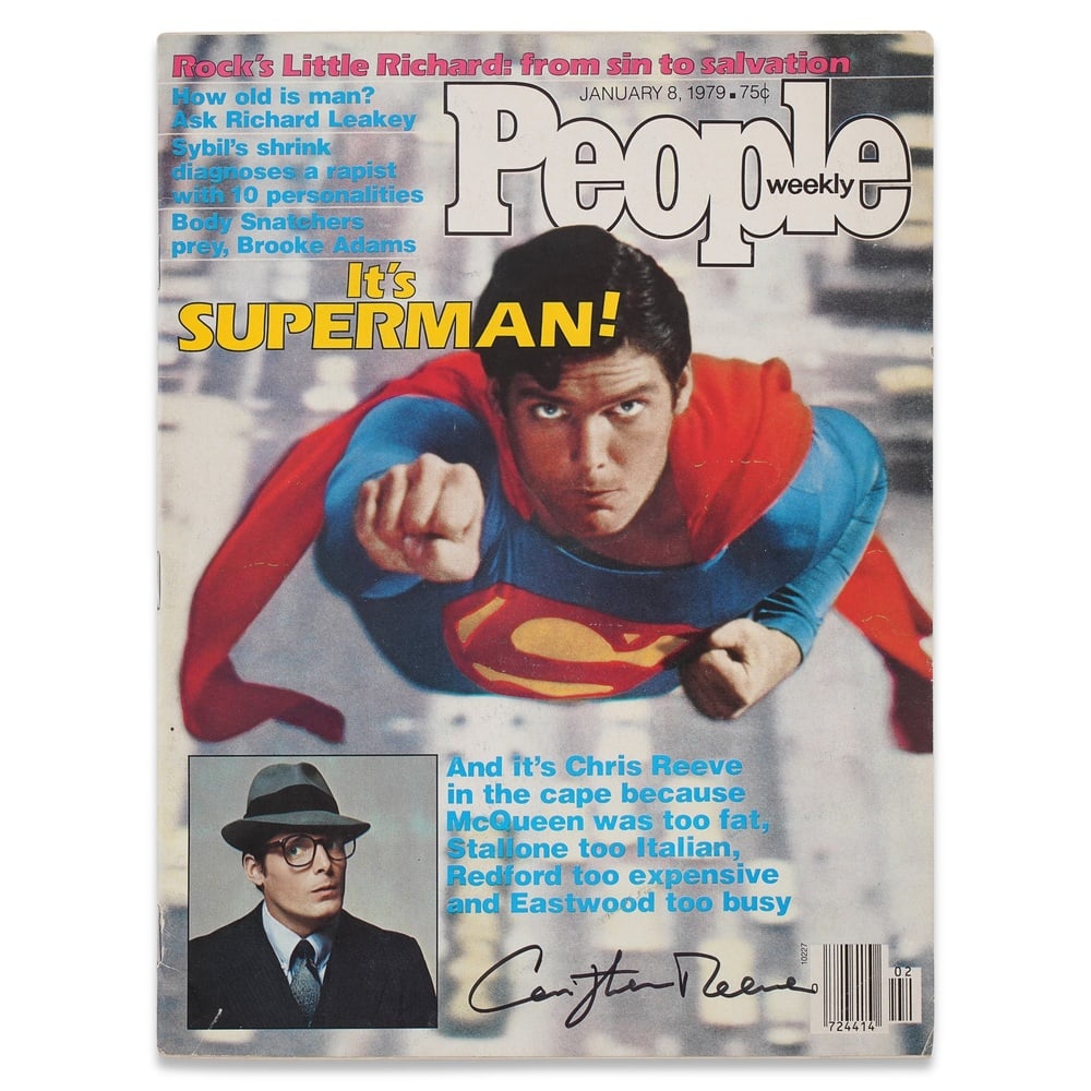 CHRISTOPHER REEVE SIGNED 1979 "PEOPLE WEEKLY" MAGAZINE: 10 7/8 x 8 1/8 in (27.6 x 20.5 cm) Provenance and Authentication: According to the Letter of Authenticity (LOA) and Certificate of Authenticity (COA) provided by the consignor, this collectible was