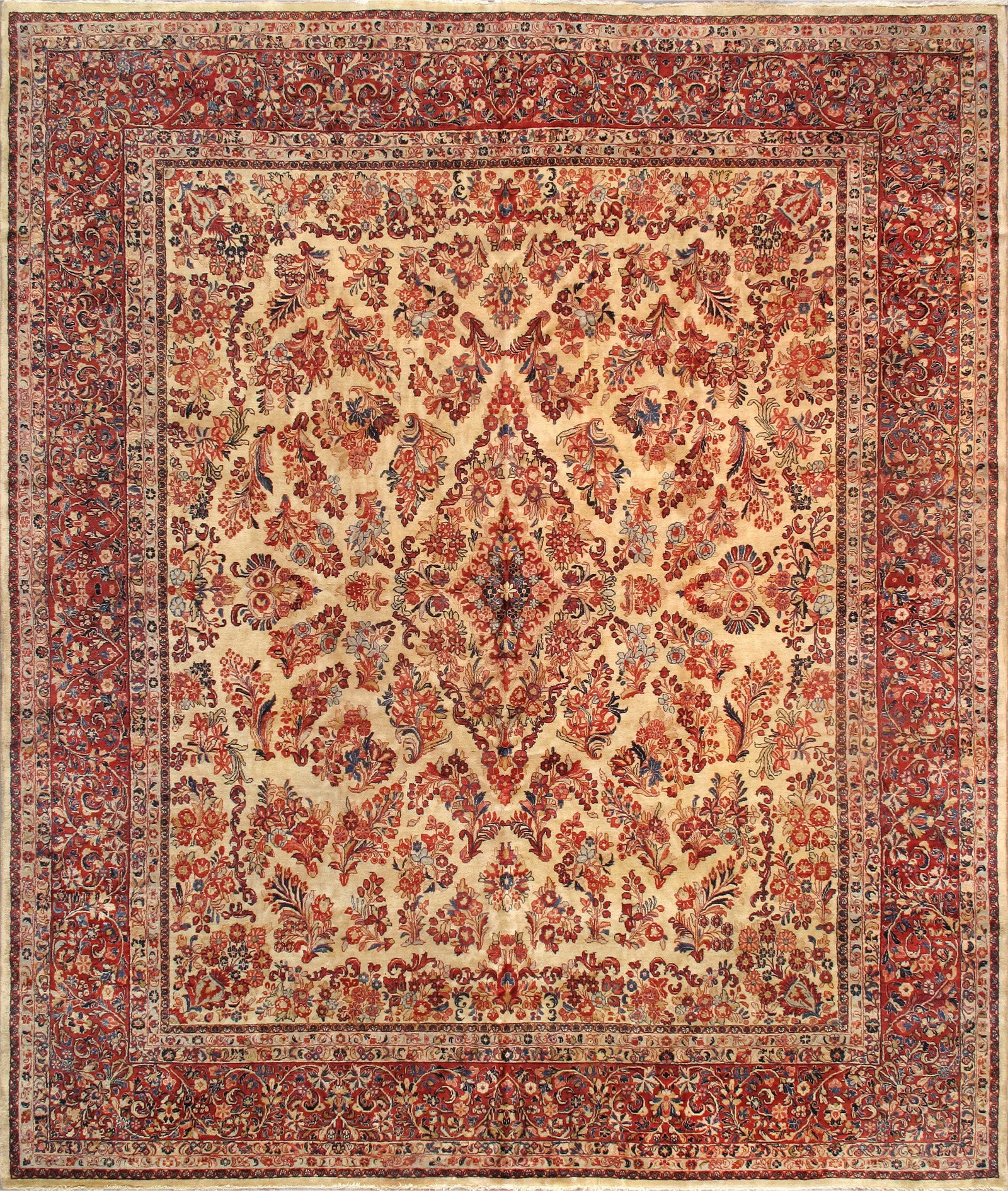 Antique Persian Sarouk Handmade Lamb's Wool Carpet, 11'10'' X 13'11'' (1 of 4)