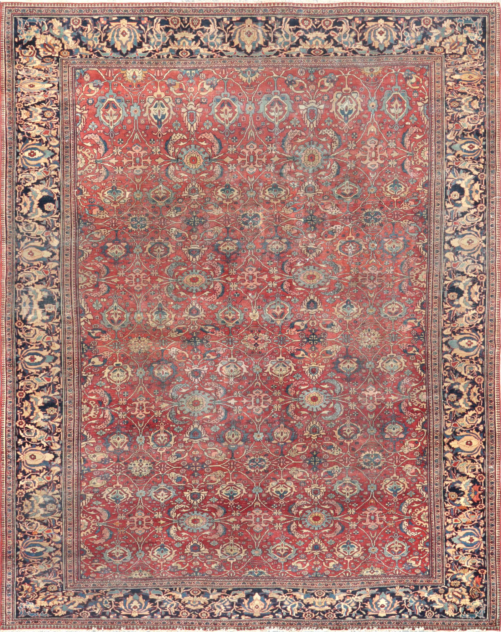 Antique Persian Ferehan Allover Carpet, Rust and Navy, 10' 6'' X 13' 3'' (1 of 2)