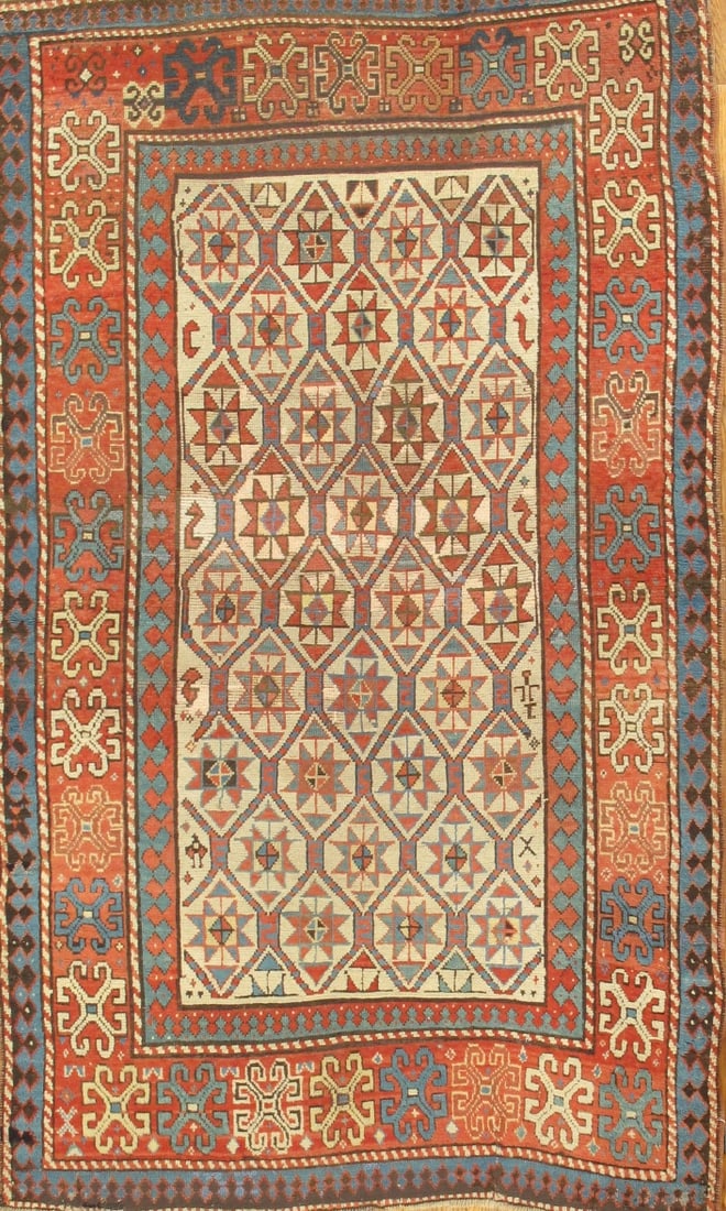 Antique Caucasian Star Kazak Hand-Knotted Wool Rug, Azerbaijan (1 of 4)