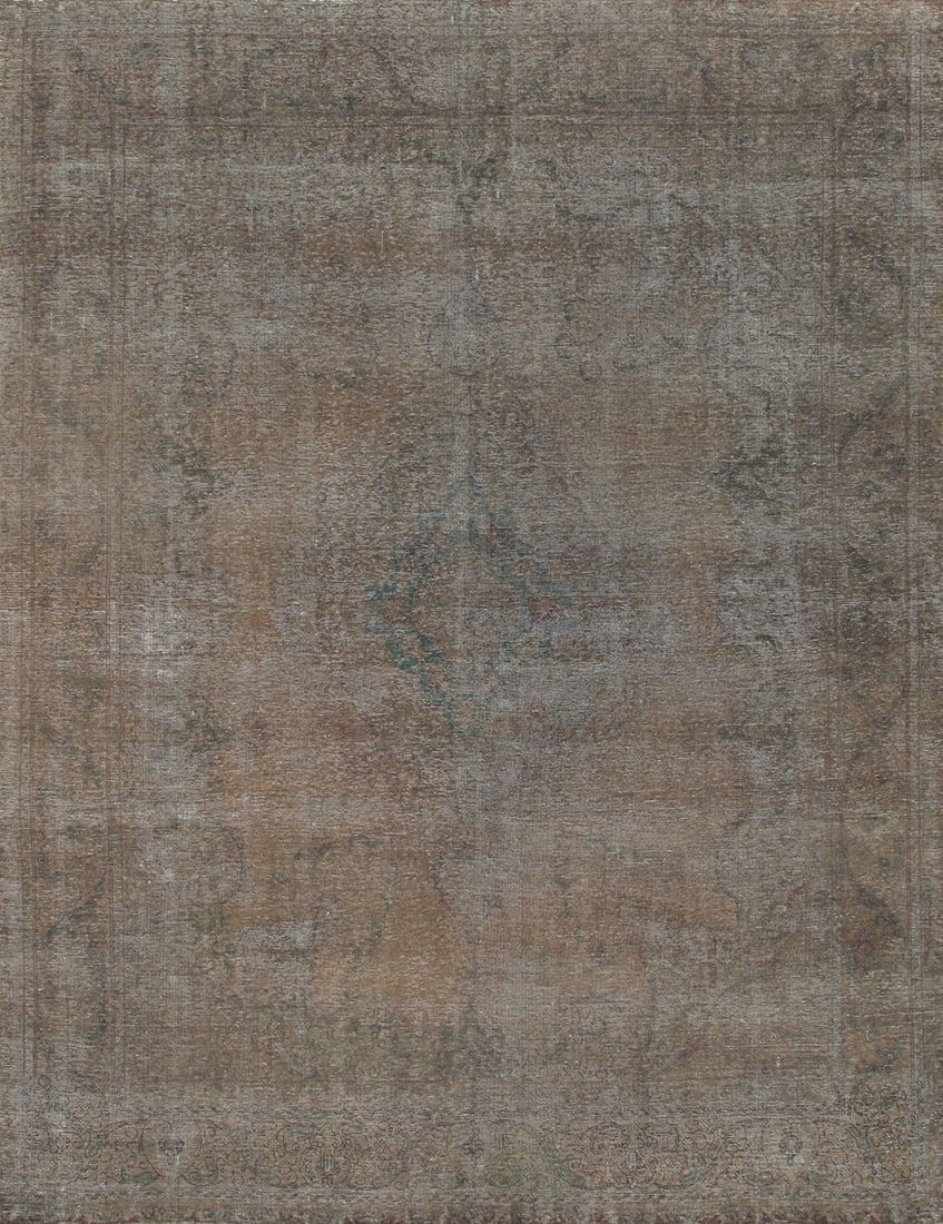 Vintage Persian Overdyed Rug 9' 7'' X 12' 6'': A vintage Persian rug in soft brown tones, Its allover pattern is enhanced by the overdye technique, creating subtle depth and a gently variegated surface. Measuring 9 feet 7 inches by 12 feet 6 inche