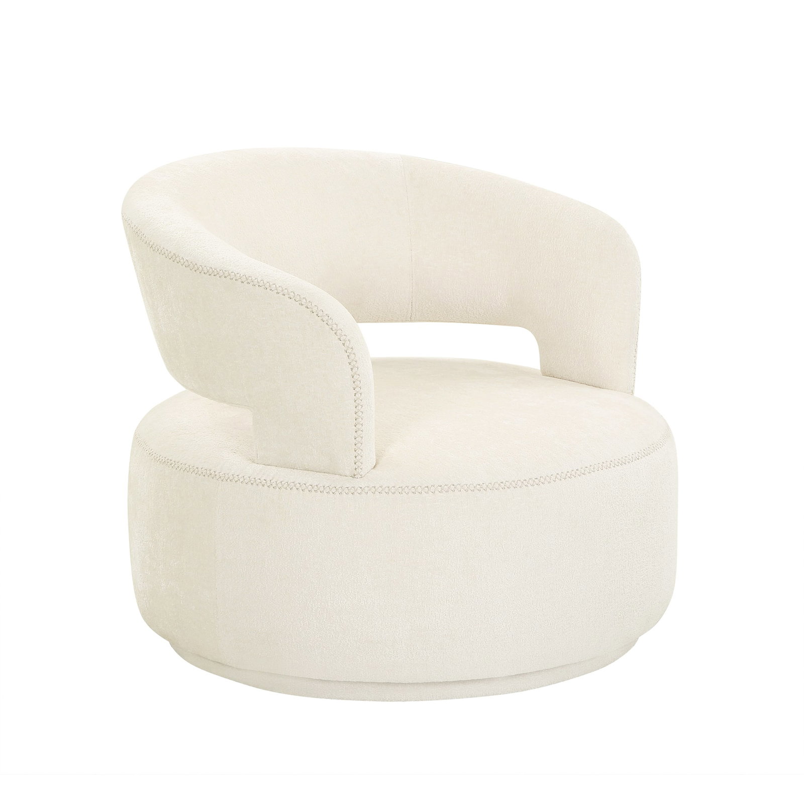 Piagia Upholstered Swivel Base Barrel Chair, Ivory: A modern profile with classic comfort, our Piagia chair features an ultra-plush, stunning ivory fabric. Its round seat and curved arm provide the ultimate comfort and style while its swivel base bring
